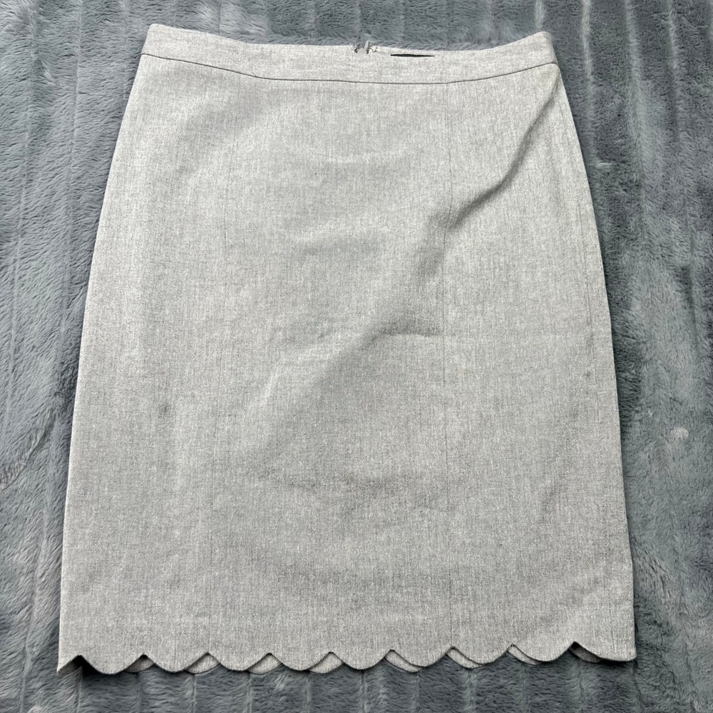 Banana Republic Gray Scalloped Hem Pencil Skirt Womens 10 Petite Cotton Blend